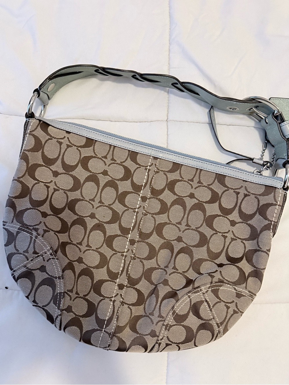 Coach Signature Canvas Shoulder Bag in Brown and Cream